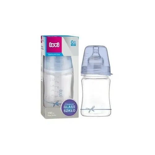 Lovi butelka szklana diamond glass 150 ml baby shower niebieski smoczek mini 0m+