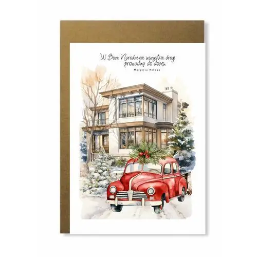 Manufaktura dobrego papieru Kartka na święta bożego narodzenia bożonarodzeniowa z czerwonym autem