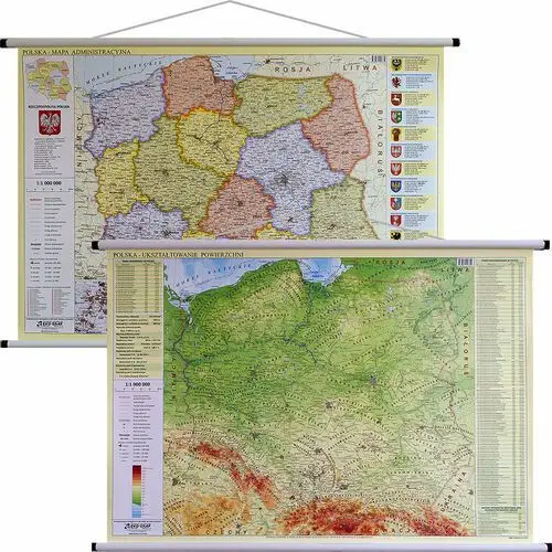 Mapa ścienna dwustronna administracyjno-fizyczna. Polska 1:1 000 000, 100 cm x 70 cm