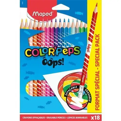 Maped, Kredki Maped Colorpeps Oops Ścieralne Z Gumką Trójkątne 18 Kolorów