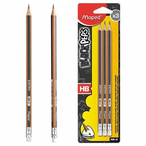 Ołówek z gumką, 3 sztuki, blackpeps hb Maped