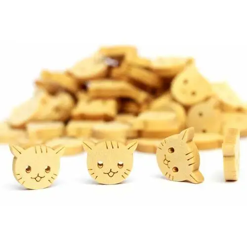 Guziki drewniane kotki naturalne 50 sztuk 14 mm do zabawek i odzieży