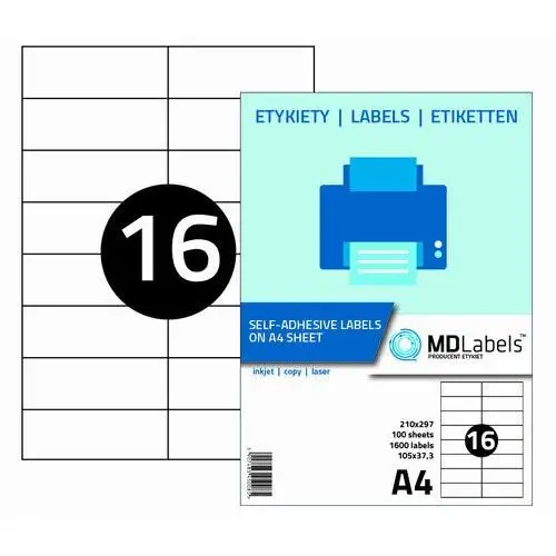 Mdlabels Etykiety naklejki samoprzylepne, 105x37,3 mm, 100 arkuszy