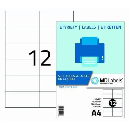 Etykiety naklejki samoprzylepne, 105x49,7 mm, 100 arkuszy Mdlabels