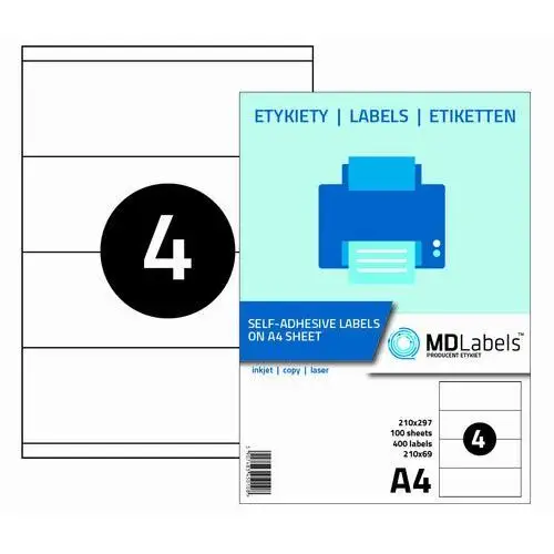 Mdlabels Etykiety naklejki samoprzylepne, 210x69 mm, 100 arkuszy