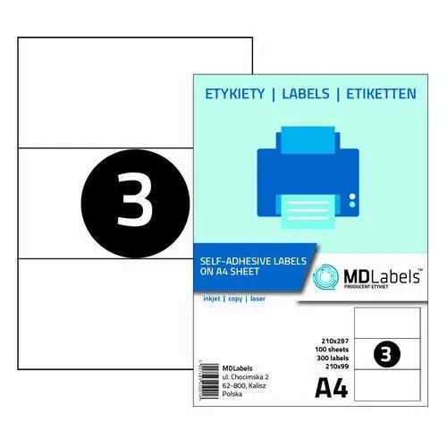 Etykiety naklejki samoprzylepne, 210x99 mm, 100 arkuszy
