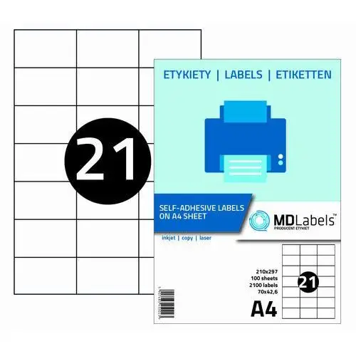 Mdlabels Etykiety naklejki samoprzylepne, 70x42,6 mm, 100 arkuszy