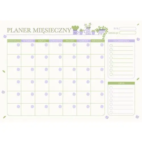 Miesięczny planer magnetyczny 20x30 cm z markerem kwiatki zielono fioletowy