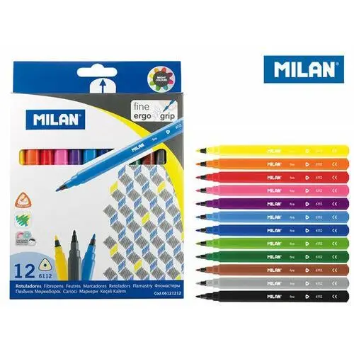 Milan Flamastry trójkątne, cienkie, 12 kolorów