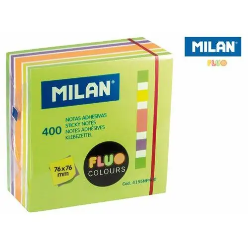 Karteczki samoprzylepne, fluo kostka, 76 x 76 mm, mix 5 kolorów Milan