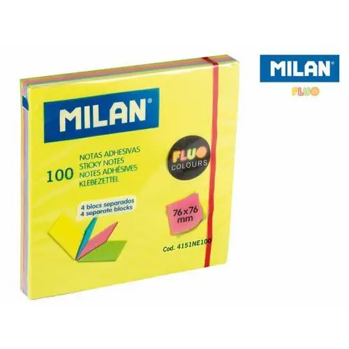 Milan Karteczki samoprzylepne fluo w 4 kolorach, 76x76 mm