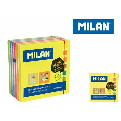 Milan Karteczki samoprzylepne, neon mix, kostka, 400 karteczek