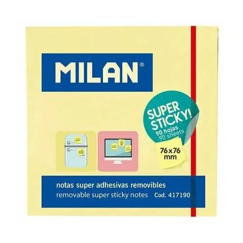 Karteczki samoprzylepne, super sticky, 76x76 mm Milan