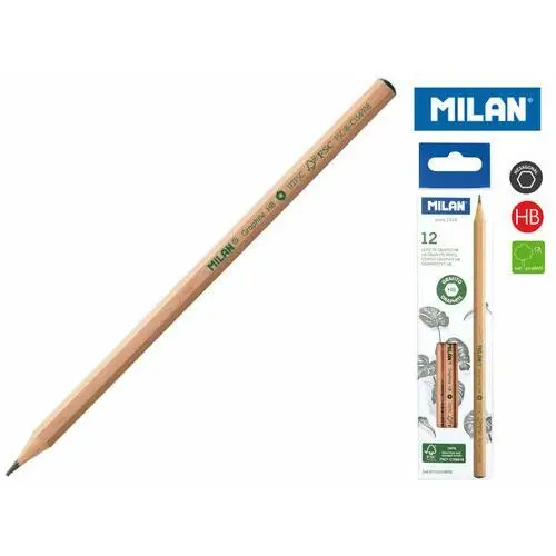 Ołówek sześciokątny hb, natural, 12 sztuk Milan