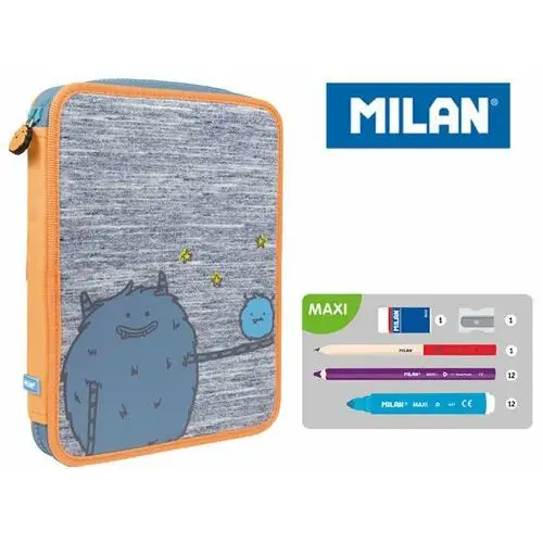 Milan, piórnik 1-poziomowy, Mimo, pomarańczowo-szary