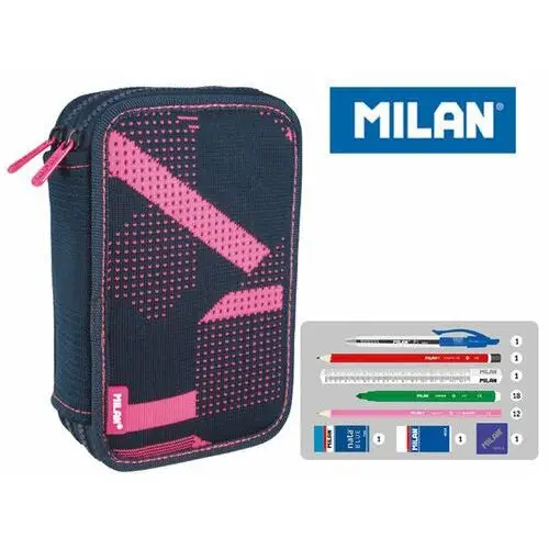 Milan, piórnik 2-poziomowy, Knit, czarno-różowy