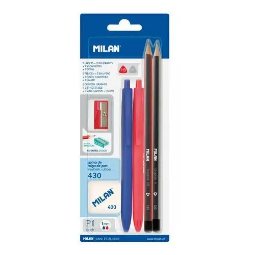 2 Długopisy P1, 2 ołówki HB & H gumka 430 temperówka na blistrze