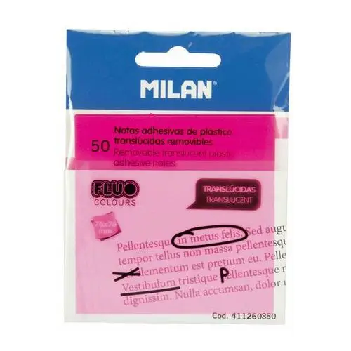 Milan polska Karteczki samoprzylepne różowe milan fluo przezroczyste 76 x 76 mm, 50 szt
