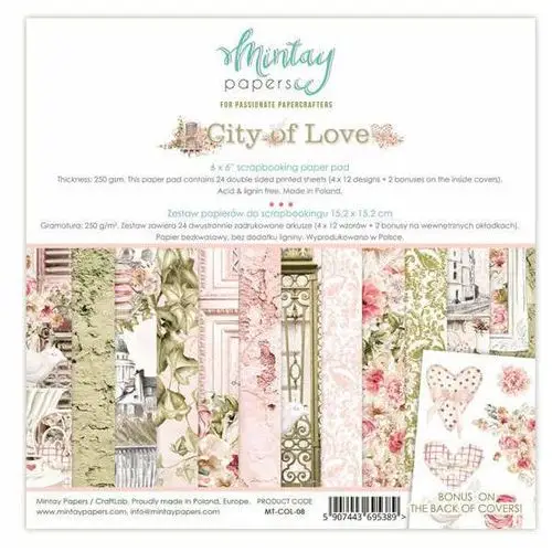 Mintay papers Zestaw papierów 15x15 cm city of love - scrapbooking