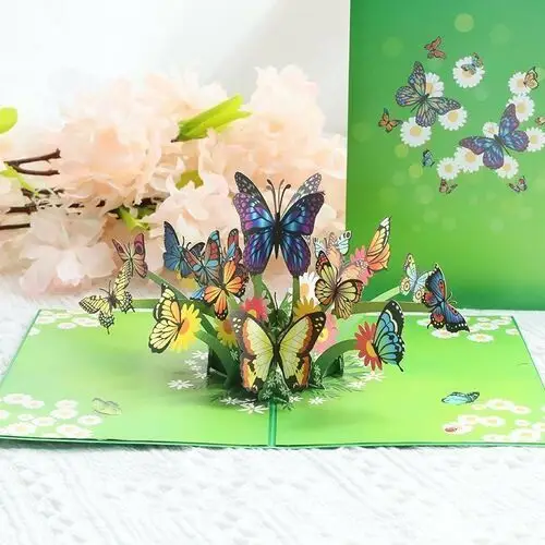 Kartka pocztowa okolicznościowa 3d pop-up kwiaty motyle Moments