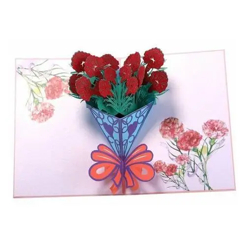 Kartka Pocztowa Okolicznościowa 3D Pop-Up Kwiaty Piękne Goździki 3