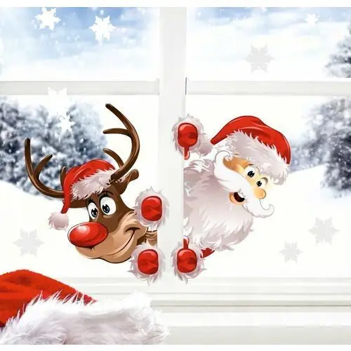 Naklejkiozdobne Mikołaj i renifer naklejki na okno święta 50x35cm
