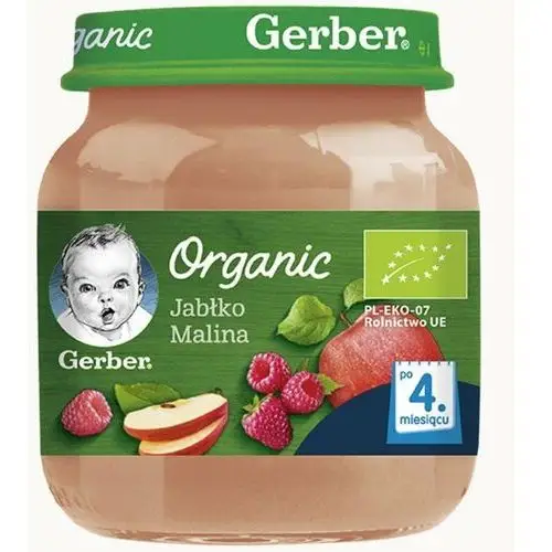 Nestle Gerber organic, deserek jabłko malina dla niemowląt po 4 miesiącu, 125 g