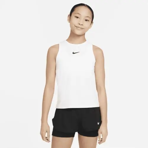 Koszulka tenisowa bez rękawów dla dużych dzieci (dziewcząt) dri-fit victory - biel Nike