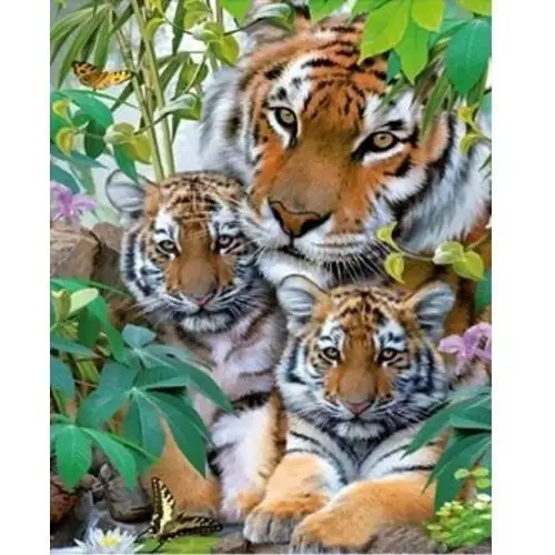 Diamentowa Mozaika Tygrysy Trzy W Liściach