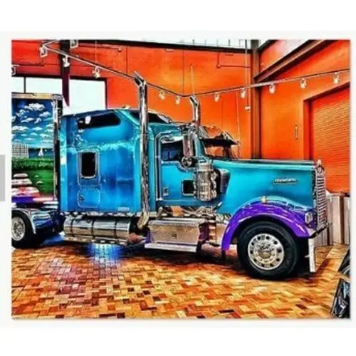 Malowanie po numerach 40x50cm Niebieska ciężarówka w garażu