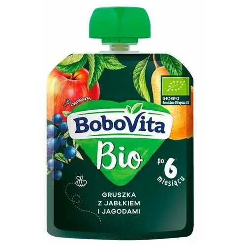 Nutricia Bobovita, bio mus owocowy gruszka, jabłko i jagody po 6. miesiącu, 80 g
