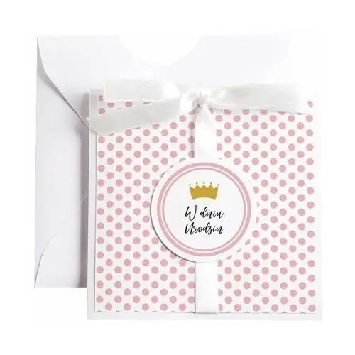 Kartka okolicznościowa na urodziny - biała vintage - korona różowa - karnet urodzinowy Ochprosze