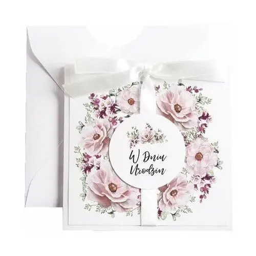 Kartka okolicznościowa na urodziny - biała vintage - sarenka w kwiatach - karnet urodzinowy Ochprosze