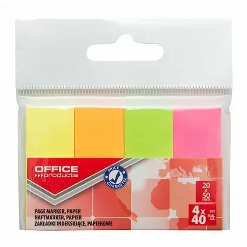 Office Products, Zakładki indeksujące papier, 20x50mm zawieszka mix kolorów neon, 160 szt