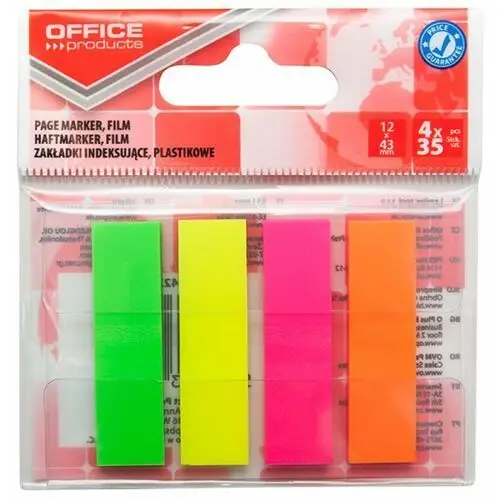 Office products , zakładki indeksujące pp zawieszka mix kolorów neon 12x43 mm, 140 szt
