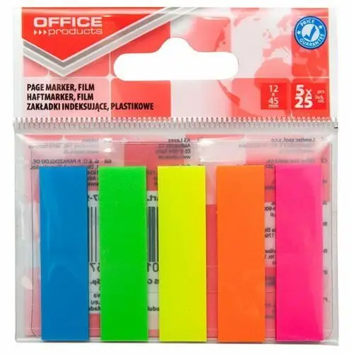 Office products , zakładki indeksujące standard pp 12x45mm zawieszka mix kolorów, 125 szt