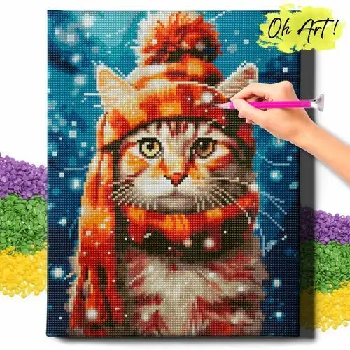 Diamond painting 5d z ramą kotek w czapce haft diamentowy 30x40 mozaika zwierzęta dla dzieci Oh art