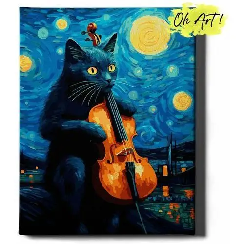 Oh art! Malowanie po numerach 40x50cm kot i skrzypce – kreatywne obrazy do malowania po numerach z rama kot i skrzypce