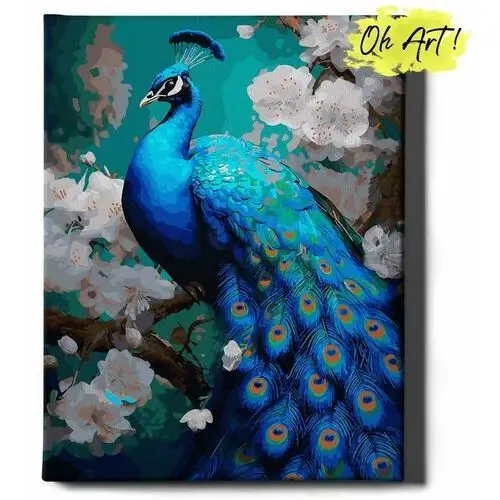Oh art! Malowanie po numerach 40x50cm niebieski paw – obraz do malowania po numerach zwierzęta