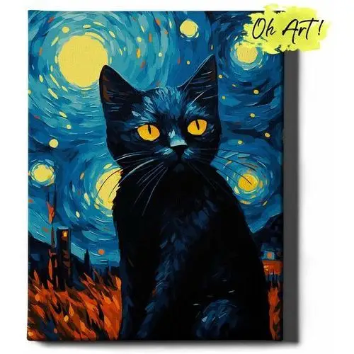 Malowanie Po Numerach 40x50cm Nocny kot – Kreatywne Obrazy do Malowania po numerach z Rama Zwierzęta – Oh Art