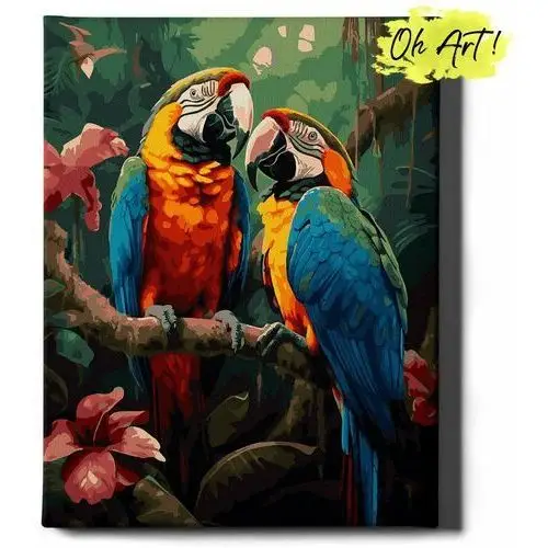 Oh art! Malowanie po numerach 40x50cm papugi w tropikach – kreatywne obrazy do malowania po numerach z rama zwierzęta