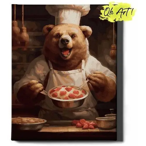 Malowanie Po Numerach 40x50cm Zwierzęta – Kreatywne Obrazy do Malowania po numerach z Rama Niedźwiedź kucharz – Oh Art