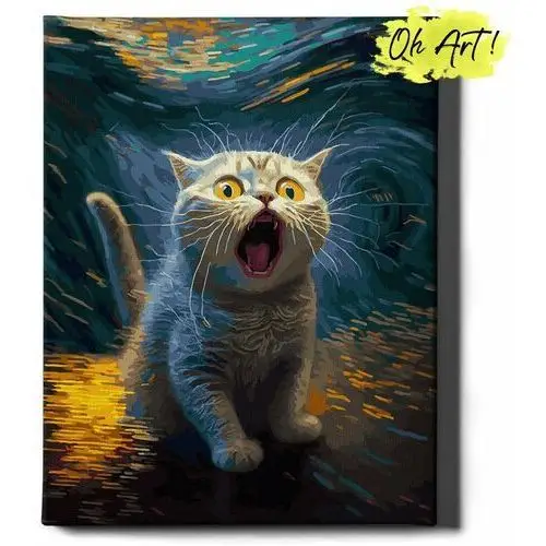 Oh art! Malowanie po numerach 40x50cm zwierzęta – kreatywne obrazy do malowania po numerach z rama biały kotek