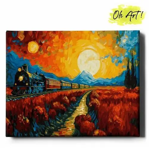 Malowanie Po Numerach z Ramą 40x50 cm Krajobraz – Obraz do Malowania po numerach Pociąg o zachodzie słońca Oh Art