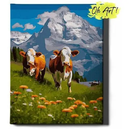 Malowanie Po Numerach z Ramą 40x50 cm Szwajcarskie krowy – Obraz do Malowania po numerach Pejzaż Oh Art