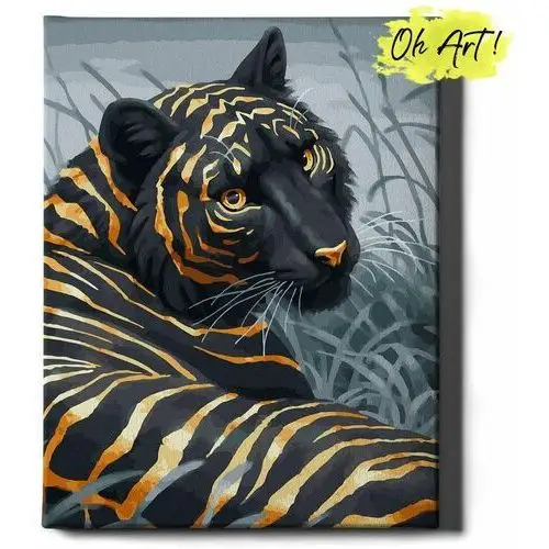 Oh art! Malowanie po numerach ze złotą farbą z ramą 40x50 cm czarny tygrys w złocie – obraz do malowania po numerach z błyszczącą farbą zwierzęta