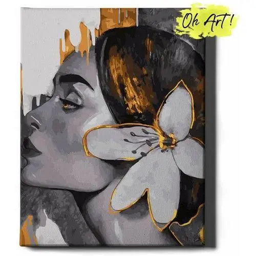 Malowanie Po Numerach ze złotą farbą z Ramą 40x50 cm Dziewczyna z lilią – Obraz do Malowania po numerach z błyszczącą farbą Ludzie Oh Art