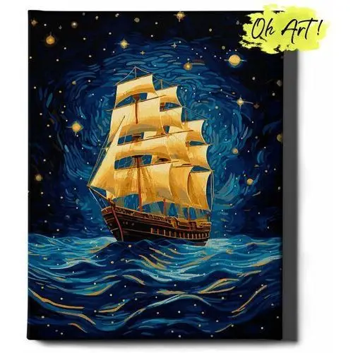 Oh art! Malowanie po numerach ze złotą farbą z ramą 40x50 cm statek – obraz do malowania po numerach z błyszczącą farbą pejzaż
