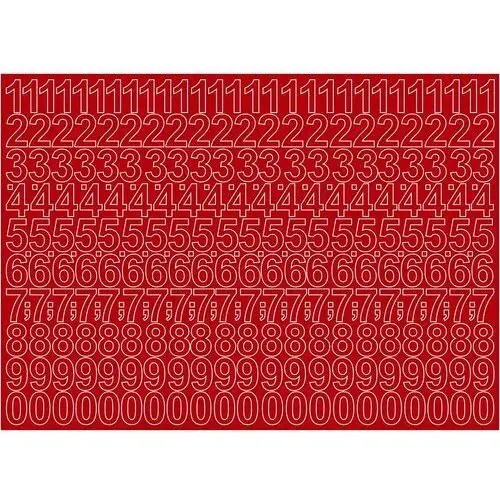 Cyfry samoprzylepne czerwone 5cm arkusz 276 cyfr Oracal