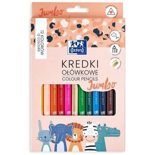 KREDKI OŁÓWKOWE OXFORD KIDS JUMBO 12 KOLORÓW